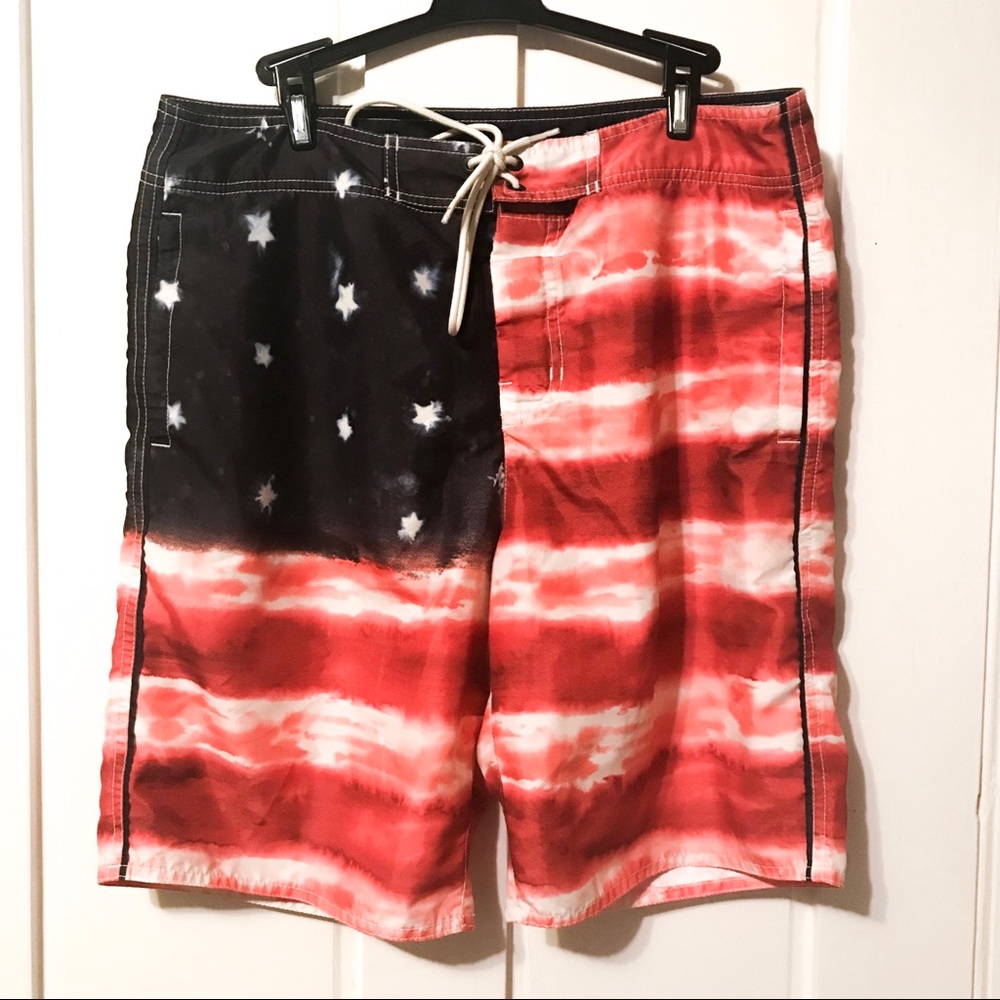 American Eagle American Flag Swim Shorts